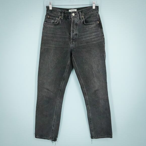 Agolde Denim - Agolde Size 25 Black Riley High Waist Straight Leg Crop Cropped Cotton Jeans
